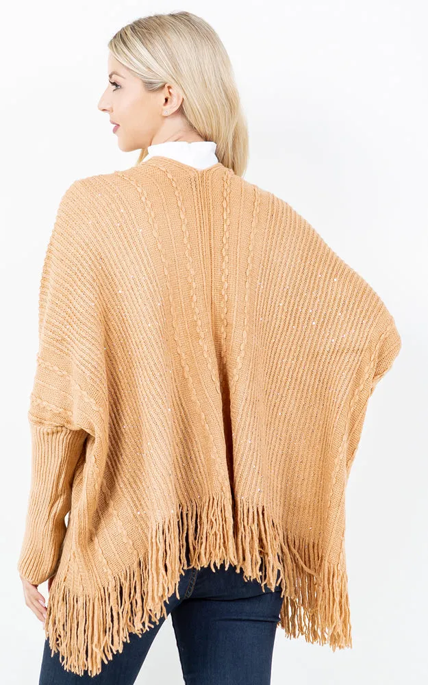 KA4313 SEQUIN KIMONO CARDIGAN W/FRINGES