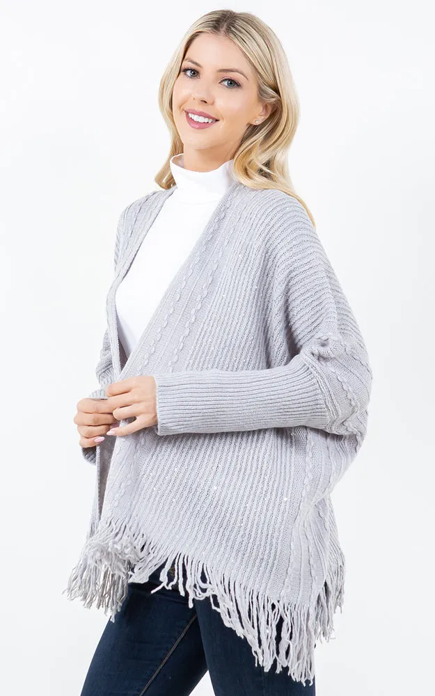 KA4313 SEQUIN KIMONO CARDIGAN W/FRINGES