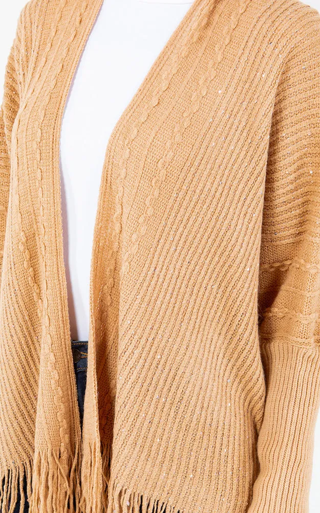 KA4313 SEQUIN KIMONO CARDIGAN W/FRINGES