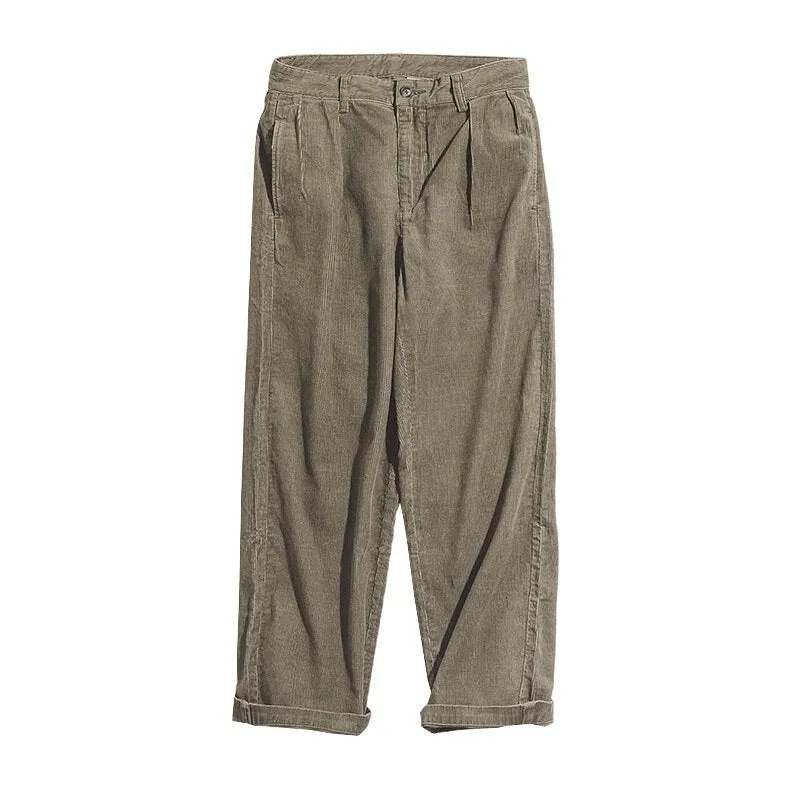 Loose Straight Cargo Corduroy Pants