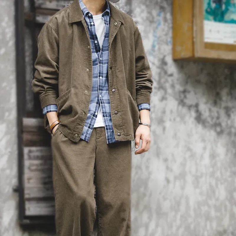 Loose Straight Cargo Corduroy Pants