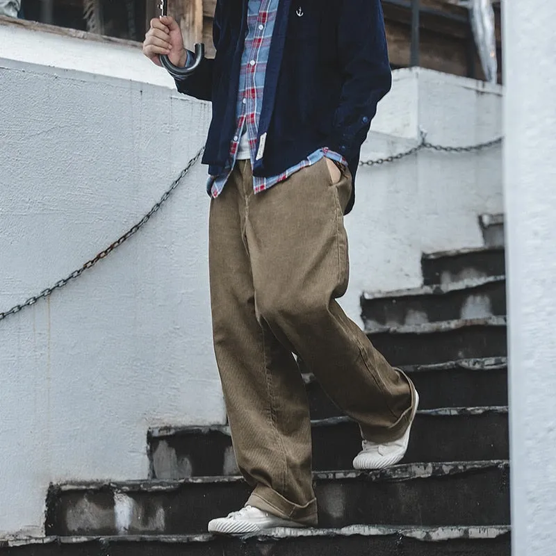 Loose Straight Cargo Corduroy Pants