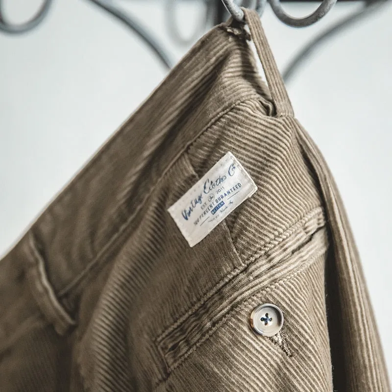 Loose Straight Cargo Corduroy Pants
