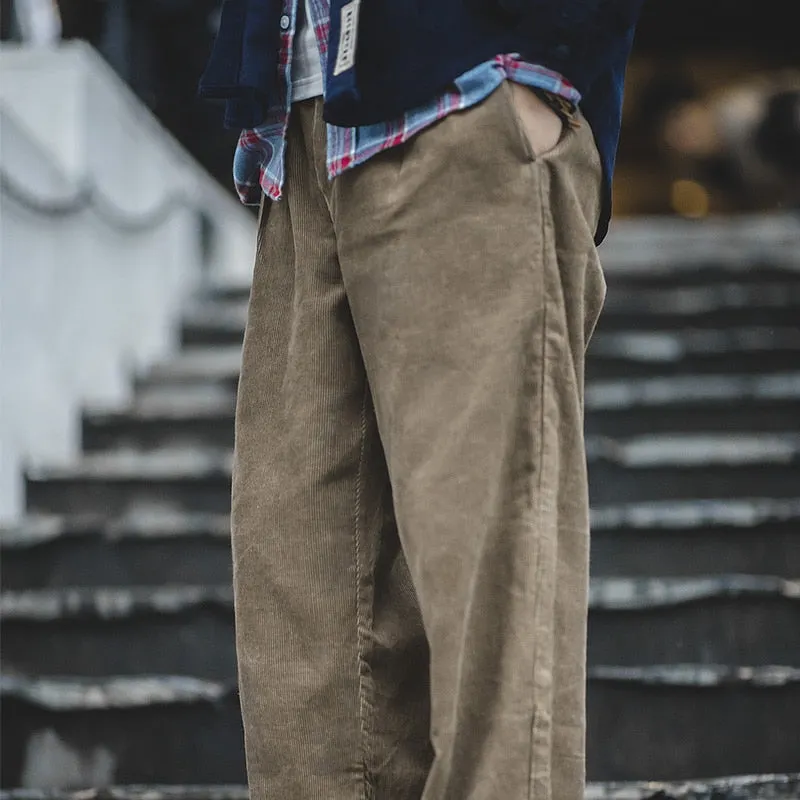 Loose Straight Cargo Corduroy Pants