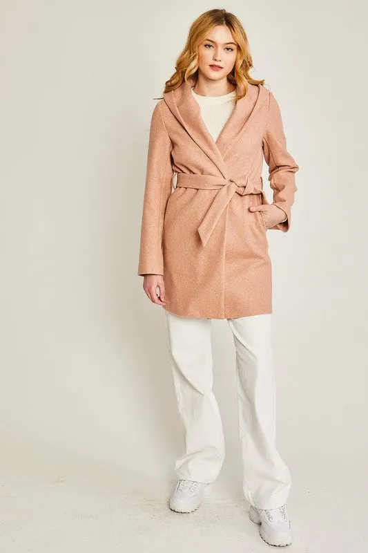 Mauve JQ Fleece Belted Hoodie Coat