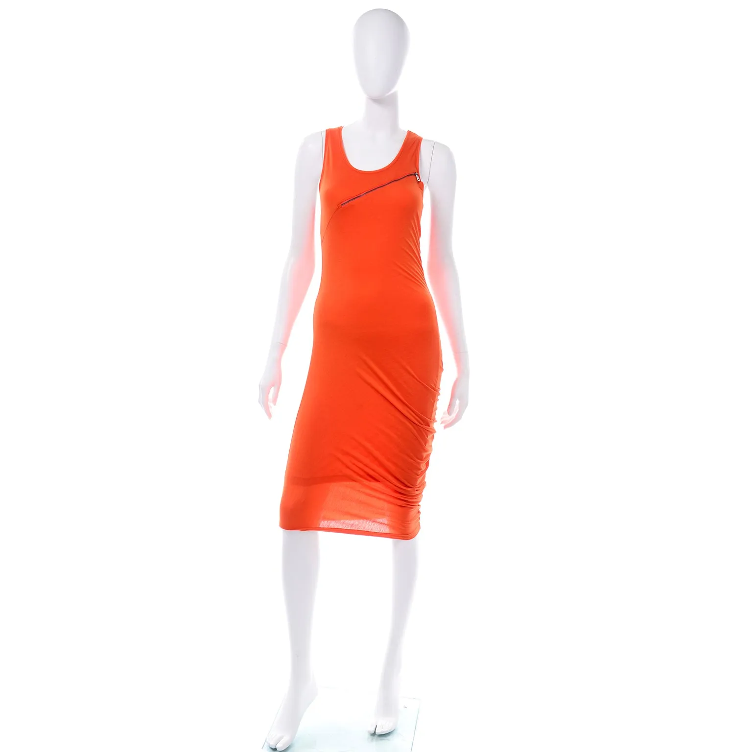 McQ Alexander McQueen Orange Stretch Knit Zipper Dress