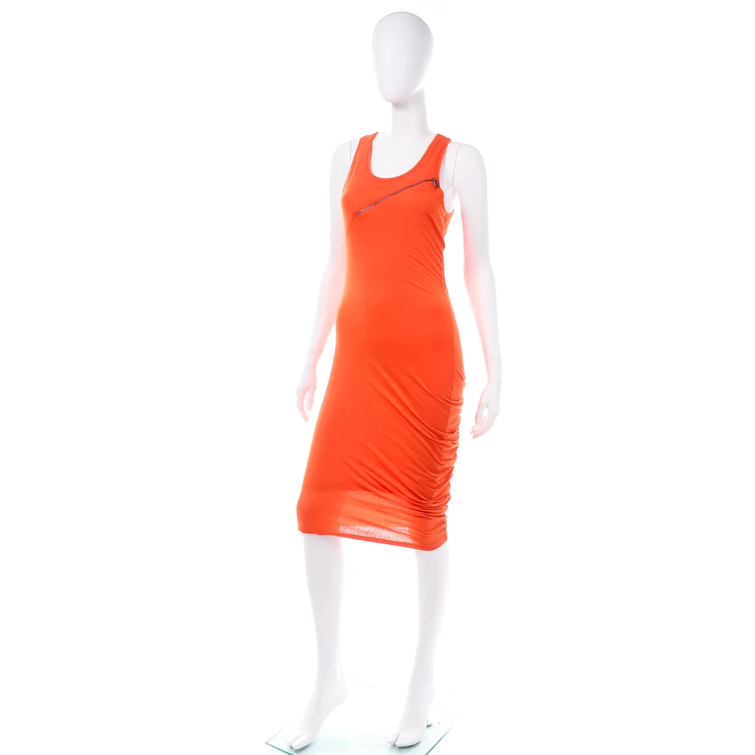 McQ Alexander McQueen Orange Stretch Knit Zipper Dress