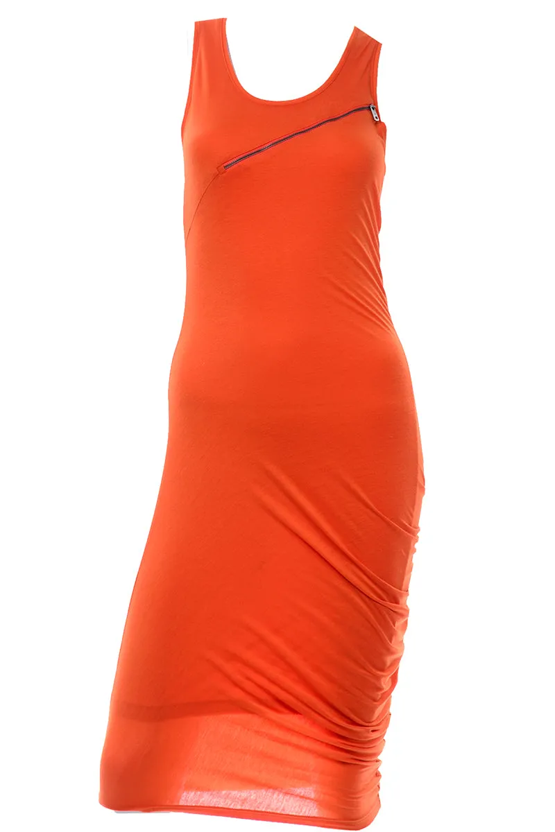McQ Alexander McQueen Orange Stretch Knit Zipper Dress
