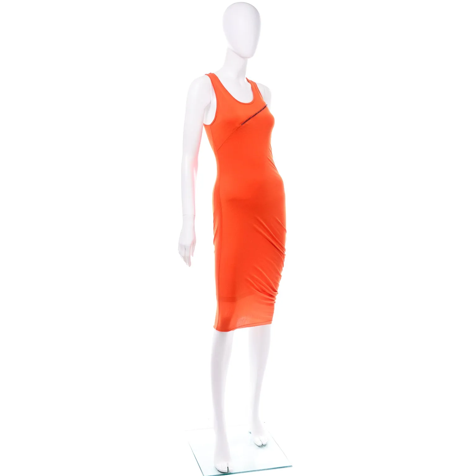 McQ Alexander McQueen Orange Stretch Knit Zipper Dress