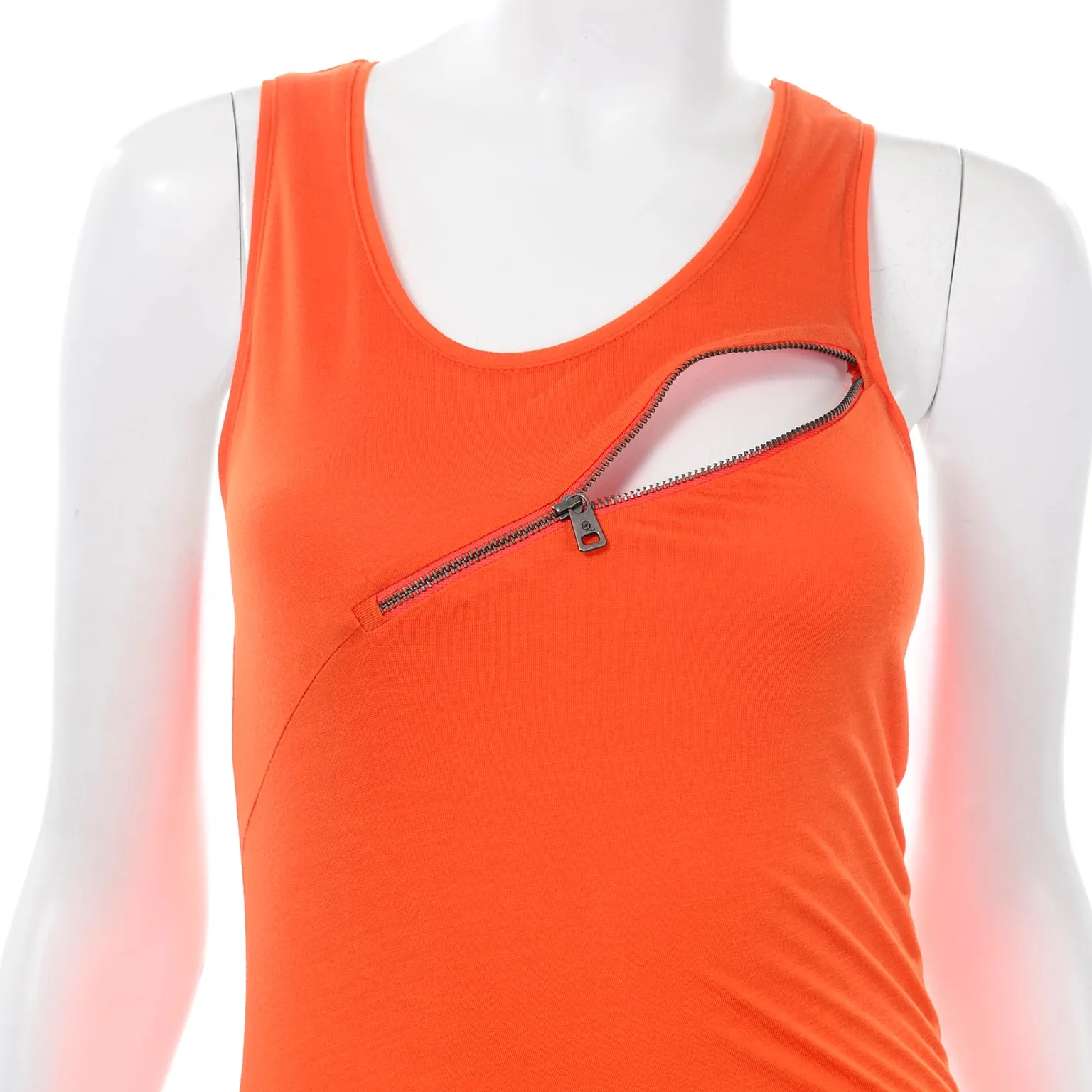 McQ Alexander McQueen Orange Stretch Knit Zipper Dress