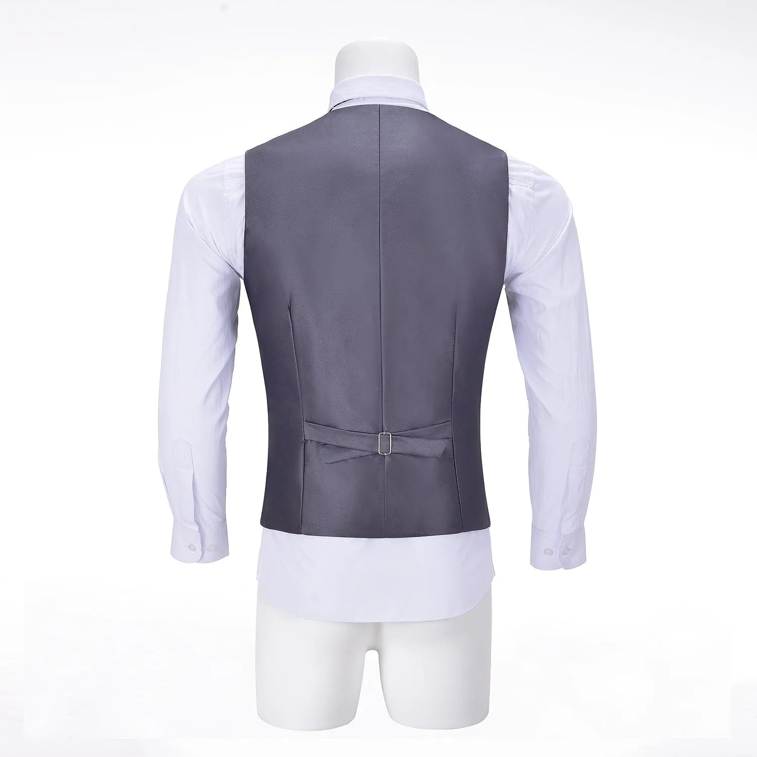 Men's Tweed Herringbone Paneled Satin Vest Slim Fit Waistcoat