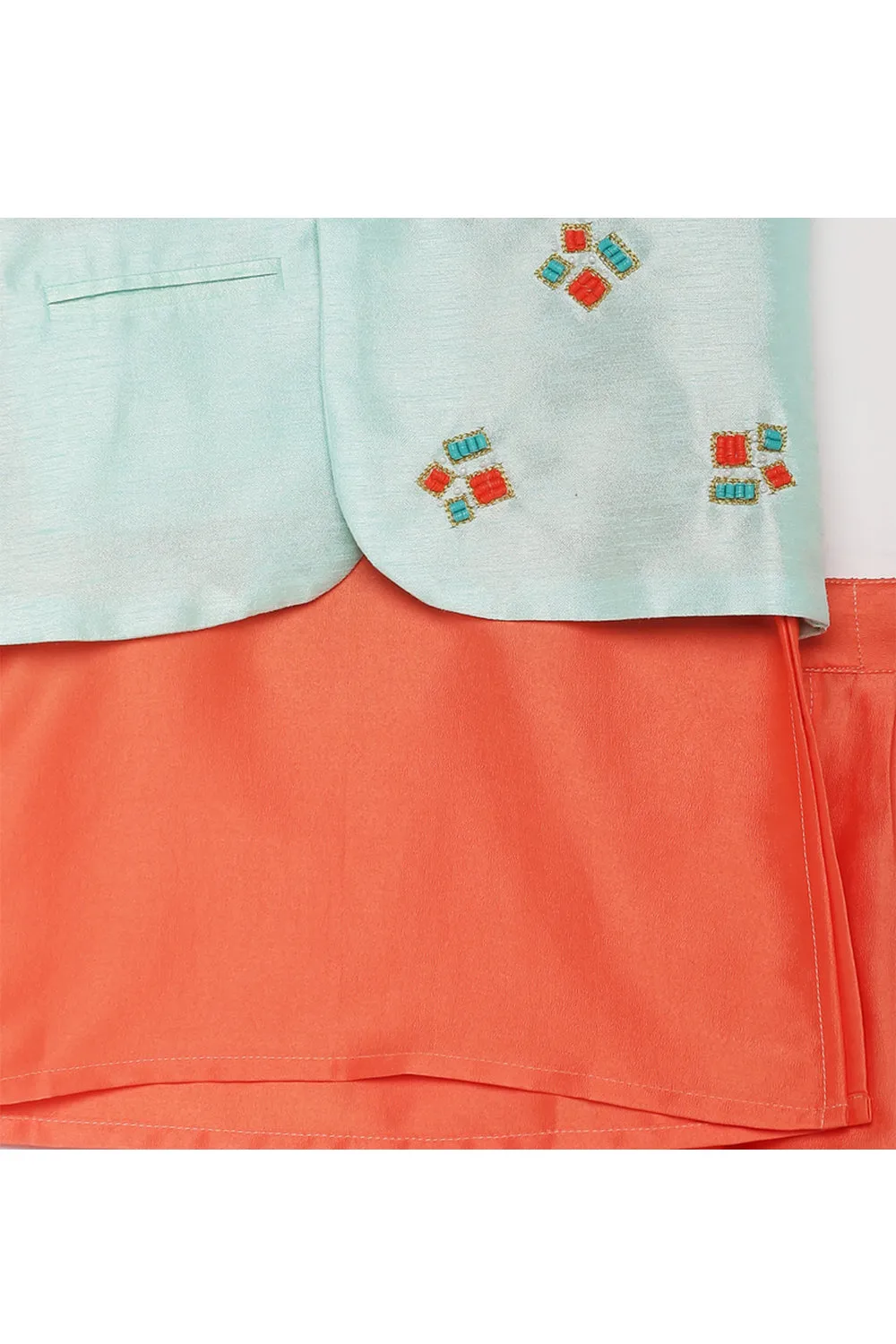 Mint Blue Sequins Work Blazer With Peach Kurta Pant Set