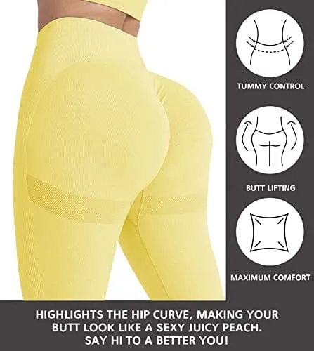 NORMOV Butt Lifting Workout Leggings for Women, Seamless High Waist Gym Yoga Pants Yellow