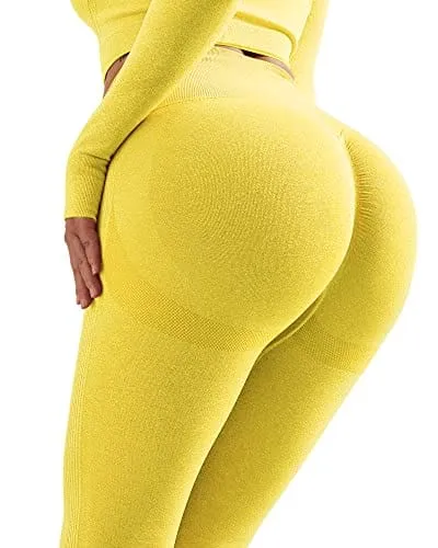NORMOV Butt Lifting Workout Leggings for Women, Seamless High Waist Gym Yoga Pants Yellow