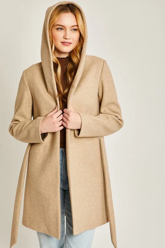 Oatmeal JQ Fleece Belted Hoodie Coat