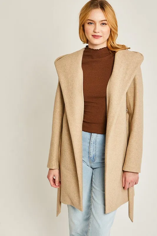 Oatmeal JQ Fleece Belted Hoodie Coat