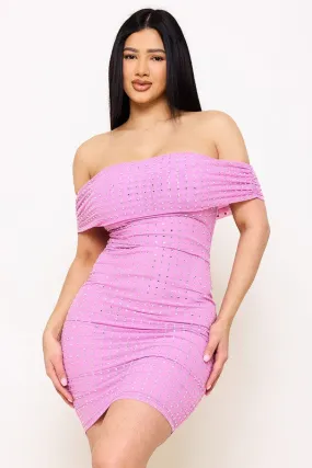 off the shoulder rhinestone studded dress