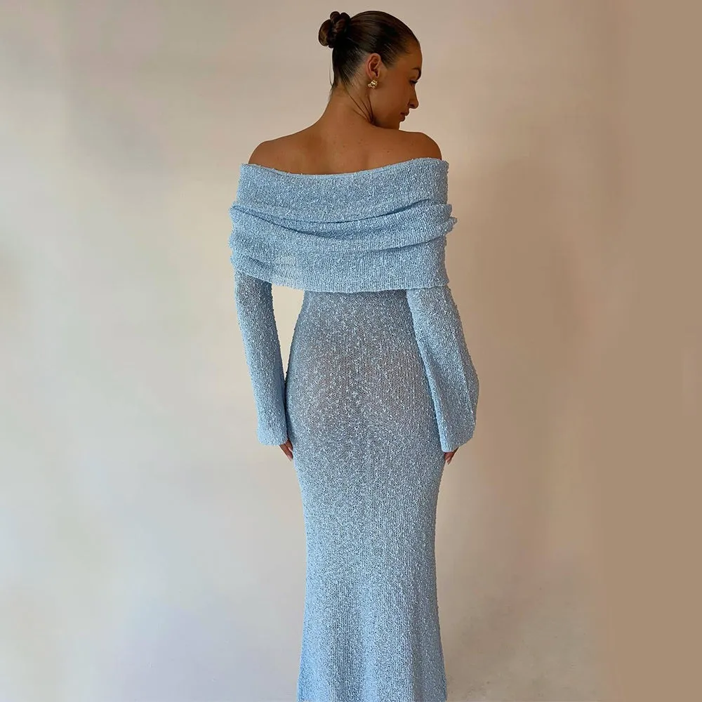 One-shoulder Knitted Long-sleeved Dress Sexy Beach or Party Holiday Long Dresses Womens Clothing
