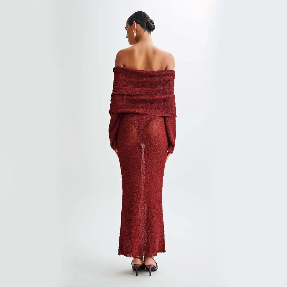 One-shoulder Knitted Long-sleeved Dress Sexy Beach or Party Holiday Long Dresses Womens Clothing