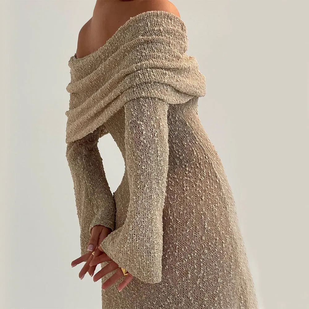 One-shoulder Knitted Long-sleeved Dress Sexy Beach or Party Holiday Long Dresses Womens Clothing