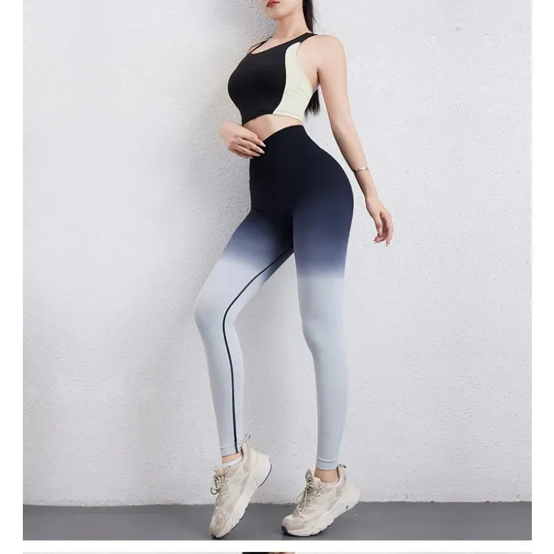 Seamless Sporty High Waist Fashion Yoga Legging with Gradient Design