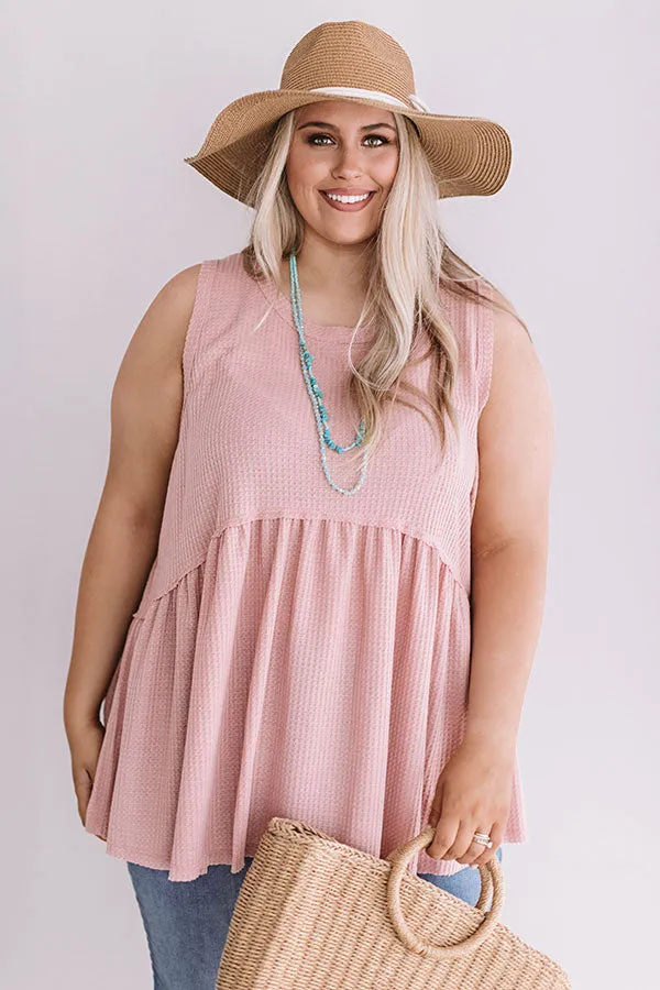 Seaside Breeze Waffle Knit Babydoll Tank In Blush Curves