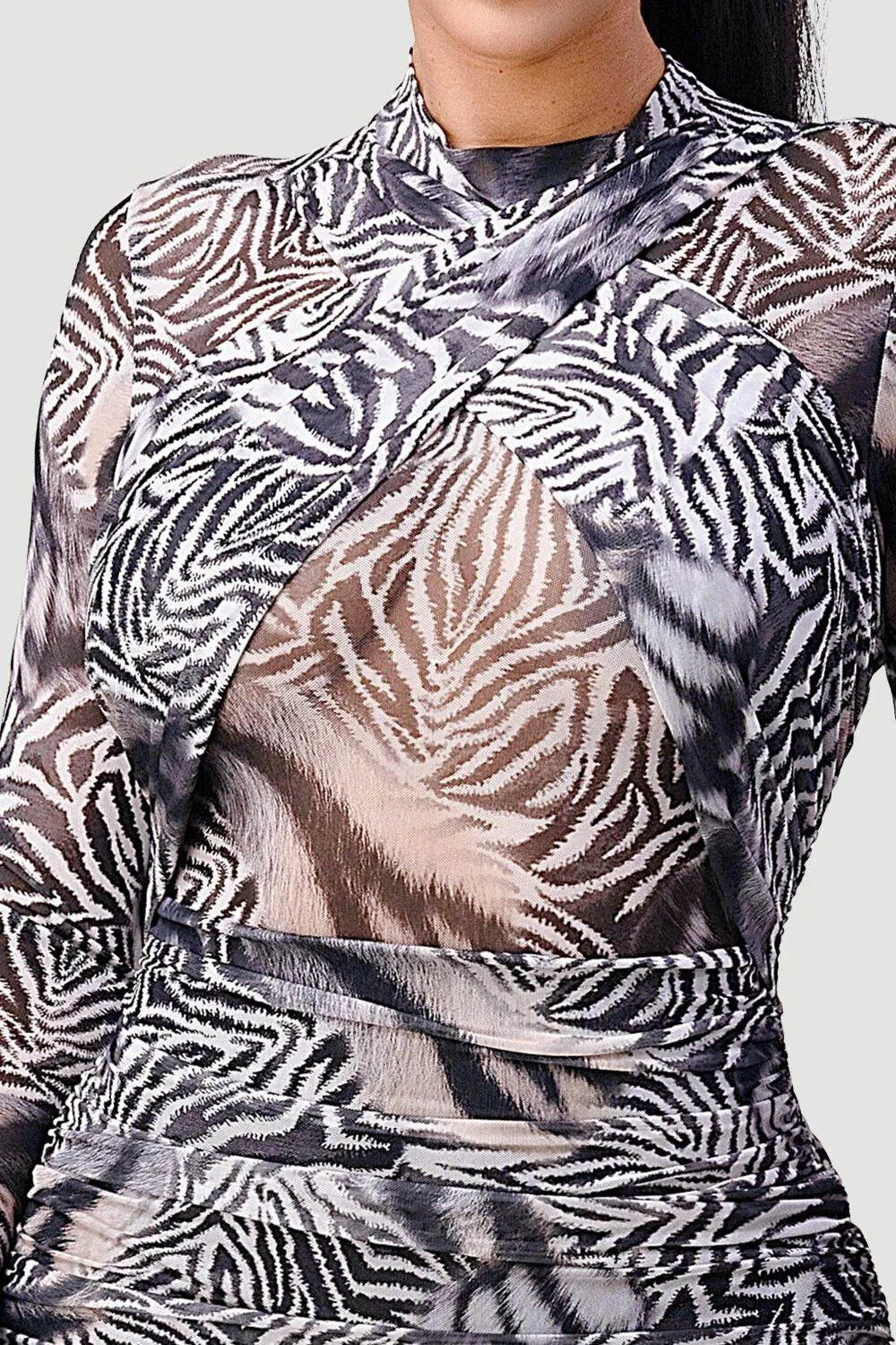 SEXY WILD ANIMAL PRINT MESH SEE-THRU MINI DRESS