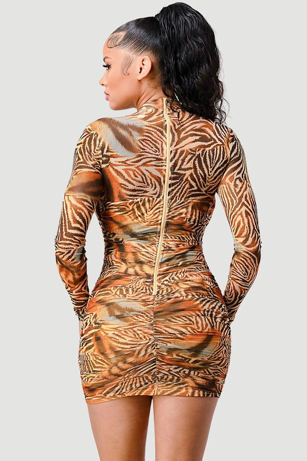 SEXY WILD ANIMAL PRINT MESH SEE-THRU MINI DRESS