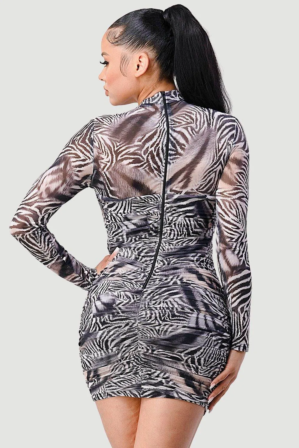 SEXY WILD ANIMAL PRINT MESH SEE-THRU MINI DRESS