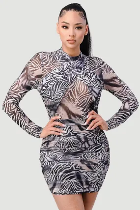 SEXY WILD ANIMAL PRINT MESH SEE-THRU MINI DRESS