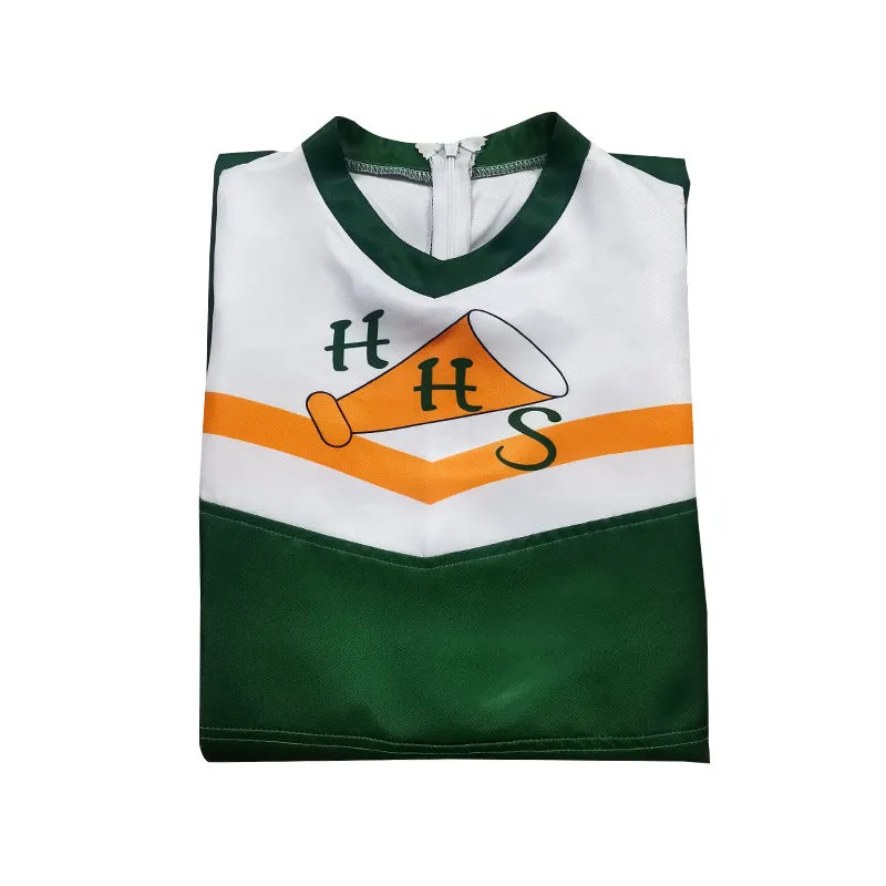 Stranger Things Season 4 Hawkins High School Chrissy Cheerleader Cosplay Costume Green Dress Coat Uniform