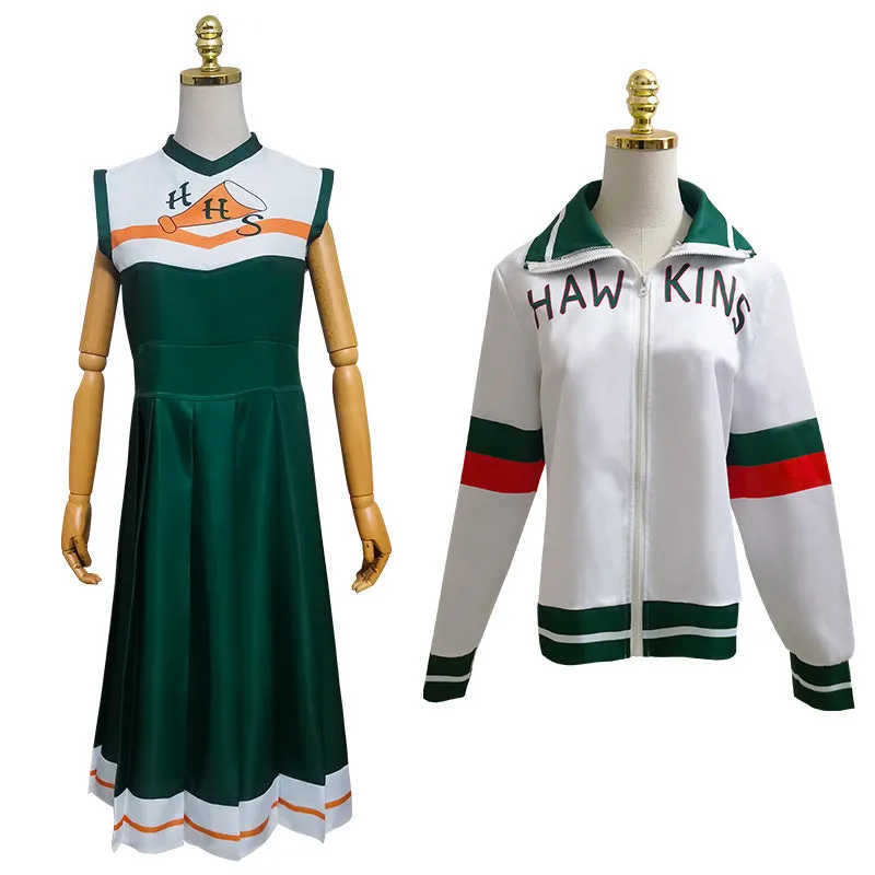 Stranger Things Season 4 Hawkins High School Chrissy Cheerleader Cosplay Costume Green Dress Coat Uniform