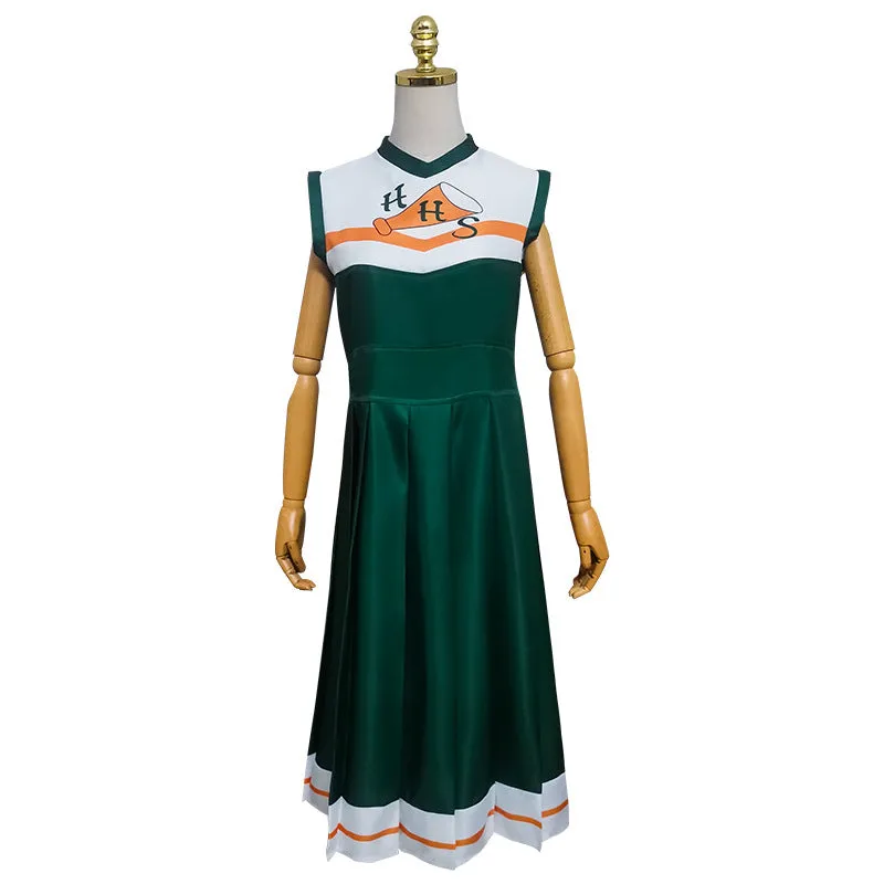 Stranger Things Season 4 Hawkins High School Chrissy Cheerleader Cosplay Costume Green Dress Coat Uniform