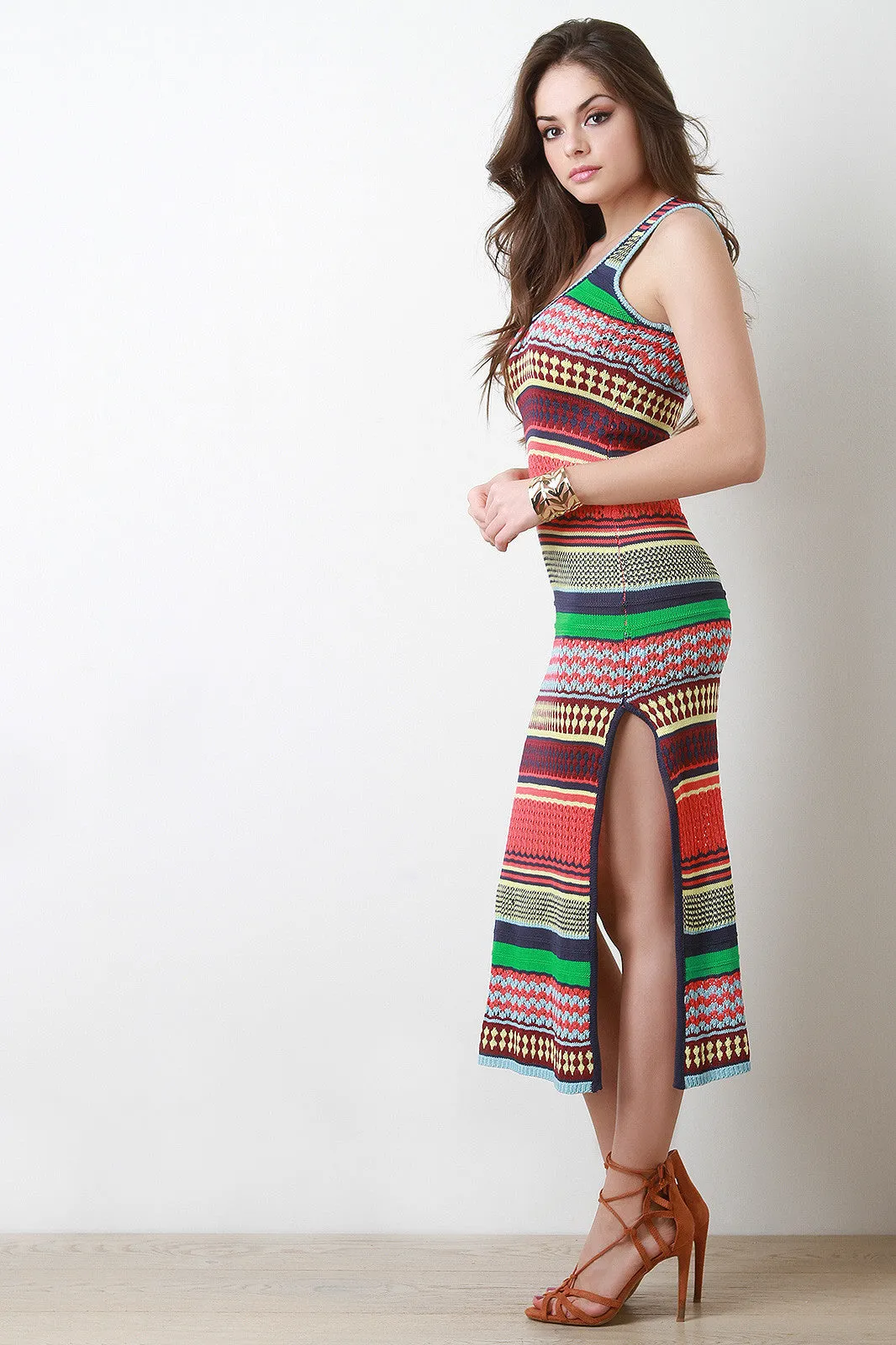 Stripe Pattern Knit Maxi Dress