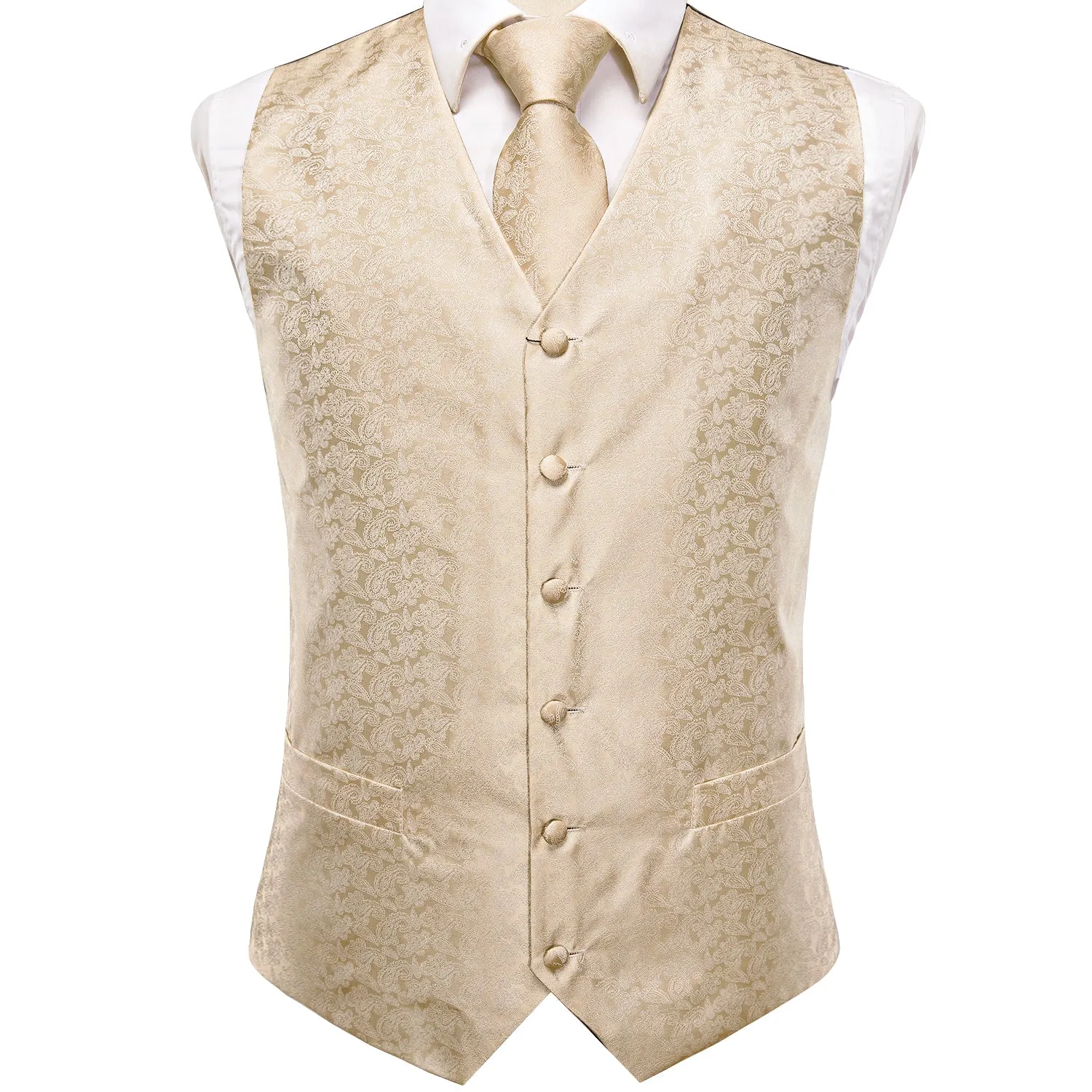 Ties2you Paisley Waistcoat Champagne Vest and Tie Hanky Cufflinks Set Suit for Mens Wedding