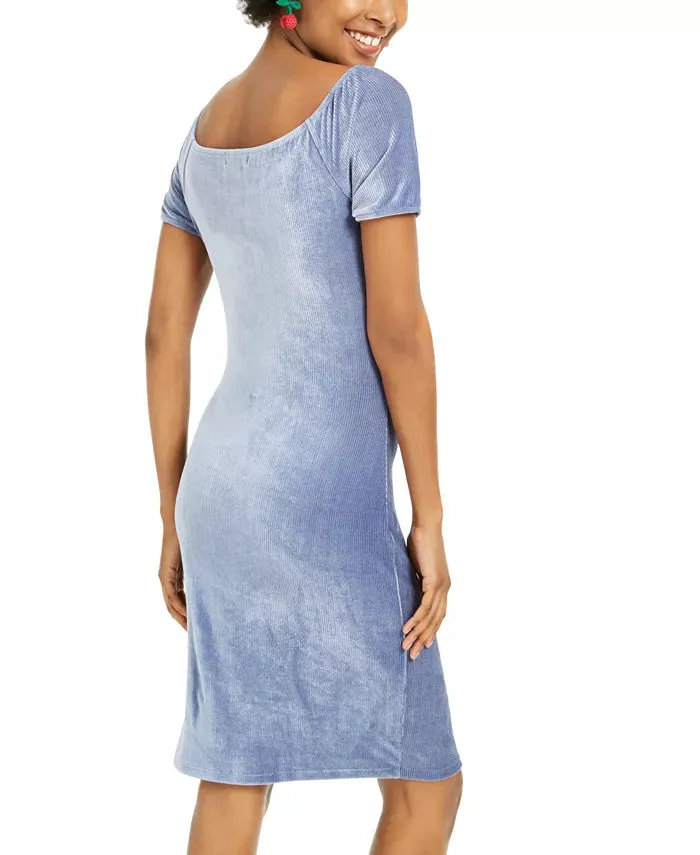 Ultra Flirt Juniors' Corduroy Ruched Bodycon Dress Blue Size Large