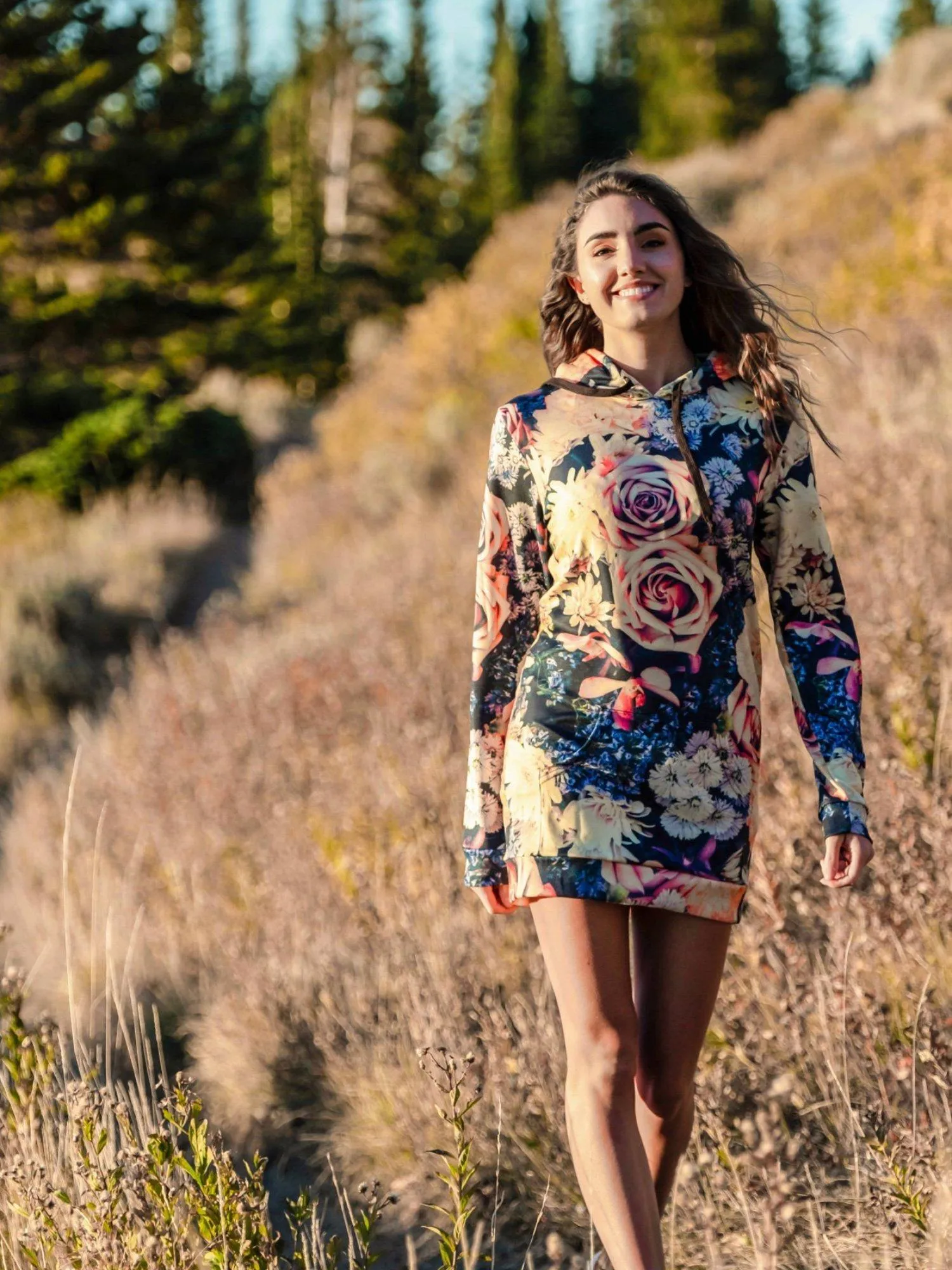 Vintage Flowers Hooded Dress