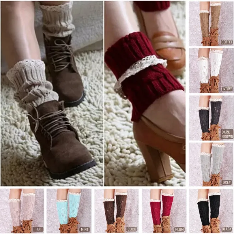 Vintage Style CableKnit At Your Feet Leg Warmer Socks With Lace