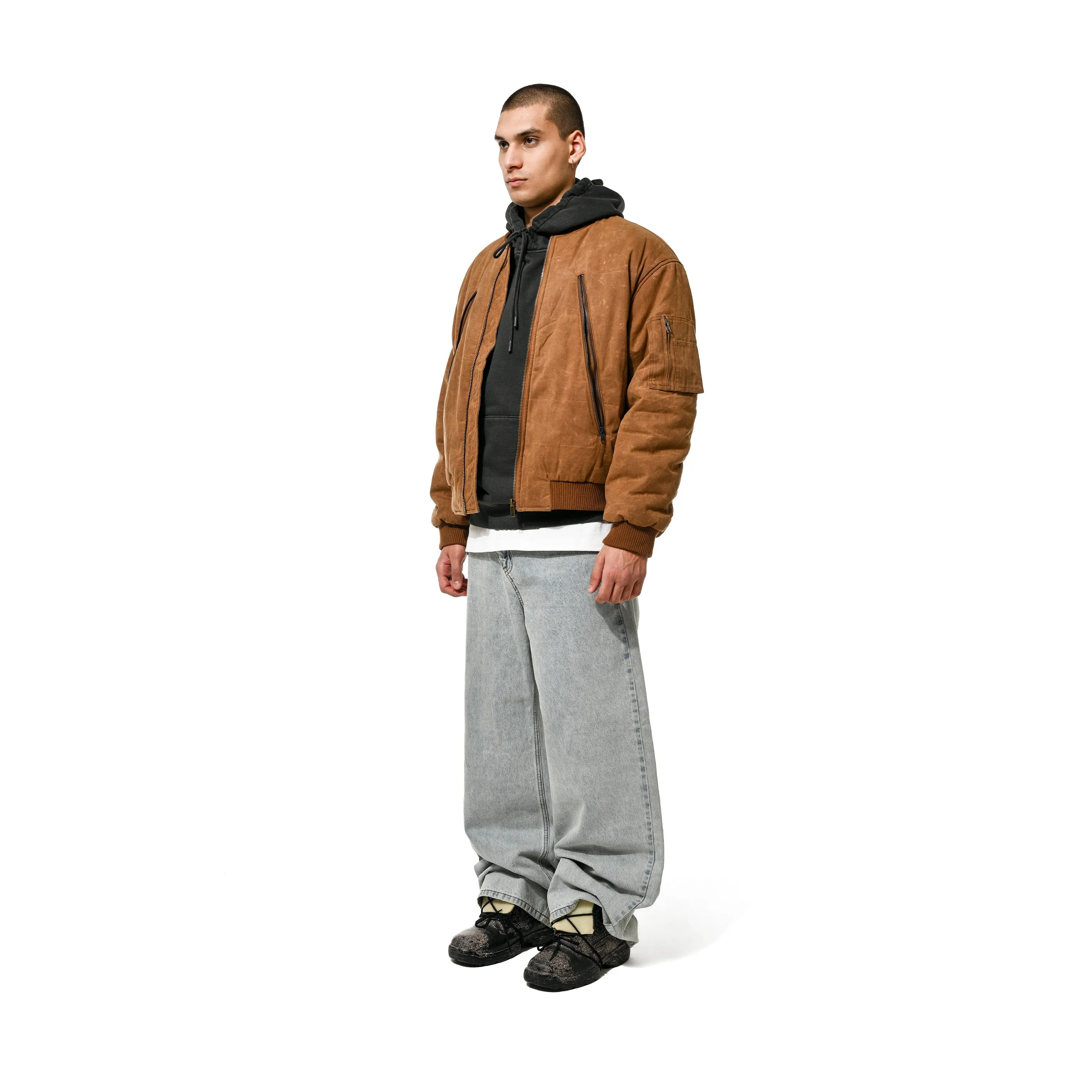 WAXED CANVAS BOMBER - CAMEL