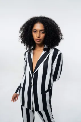WHITE AND BLACK STRIPE SINGLE BREASTED BLAZER