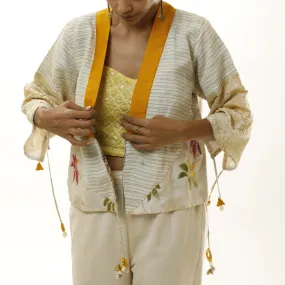 White and Yellow Kimono Jacket