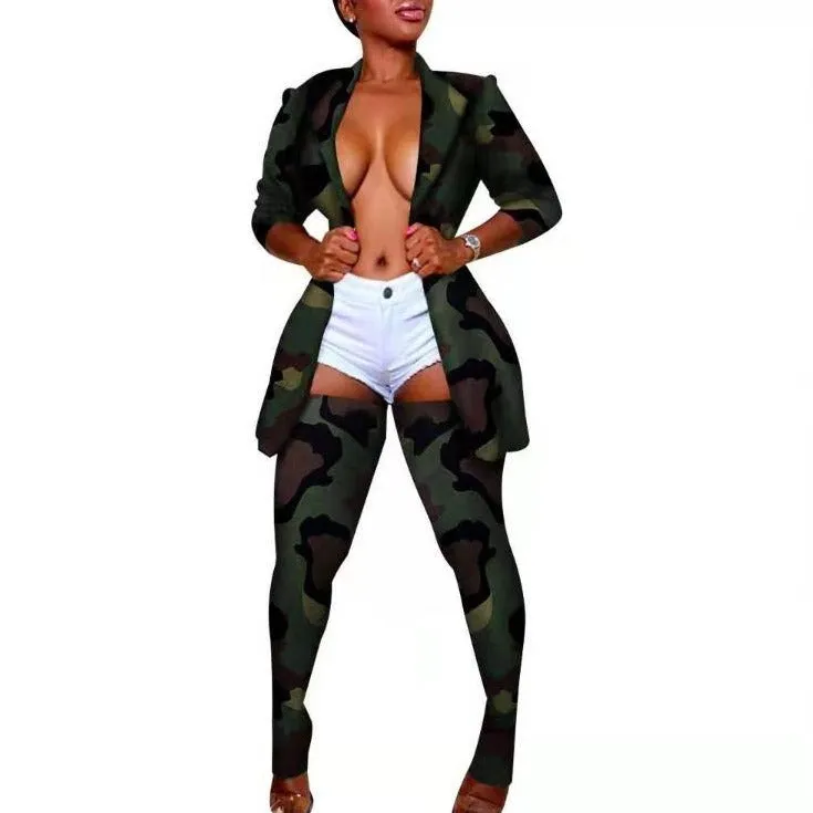 Wholesale women's lapel jacket with leg socks nightclub suit 2PCS(CL8465)