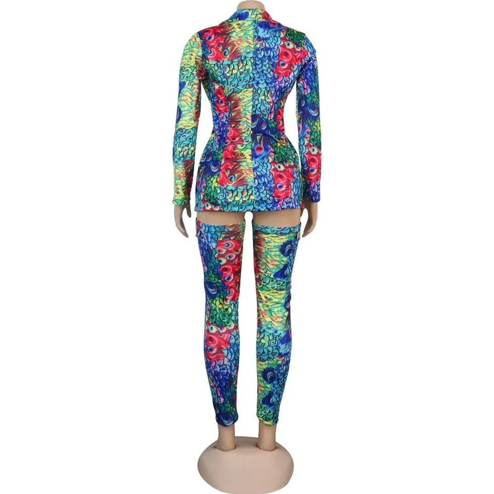 Wholesale women's lapel jacket with leg socks nightclub suit 2PCS(CL8465)