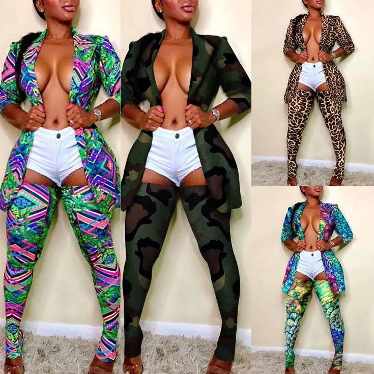 Wholesale women's lapel jacket with leg socks nightclub suit 2PCS(CL8465)