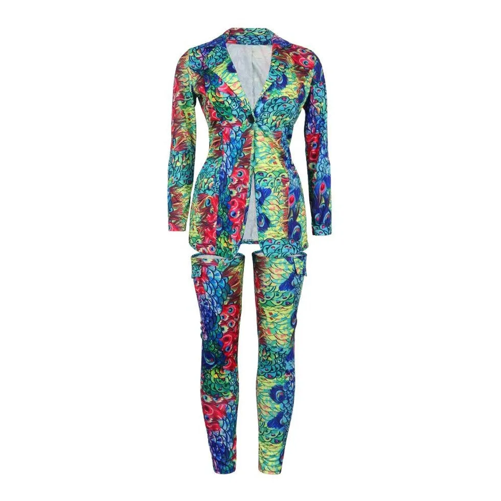 Wholesale women's lapel jacket with leg socks nightclub suit 2PCS(CL8465)