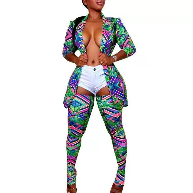 Wholesale women's lapel jacket with leg socks nightclub suit 2PCS(CL8465)