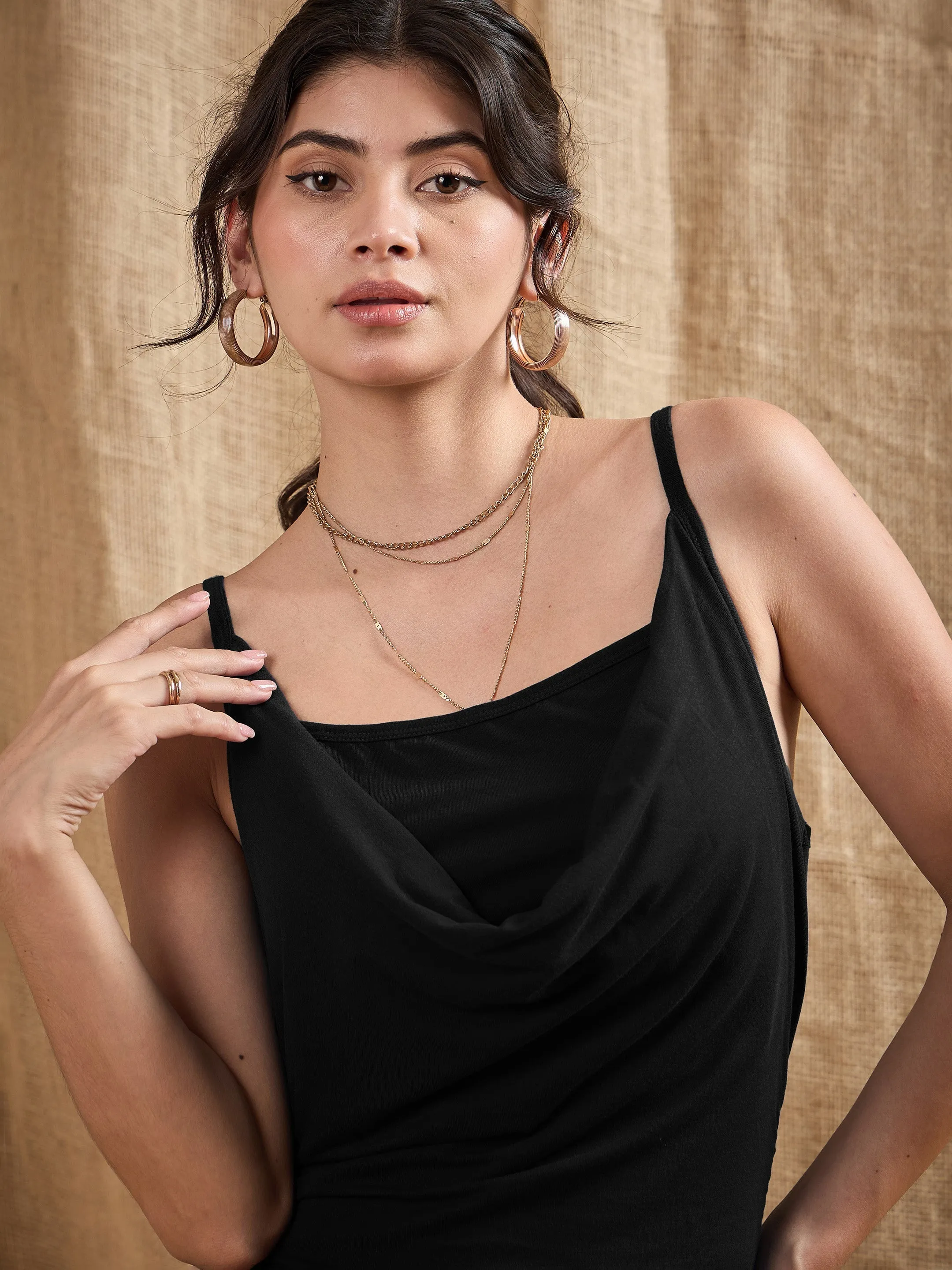Women Black Cowl Neck Bodycon Maxi Dress