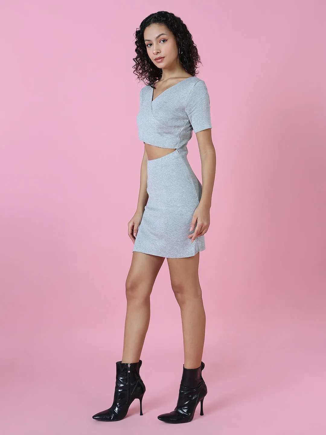 Women Grey Solid Bodycon Dress