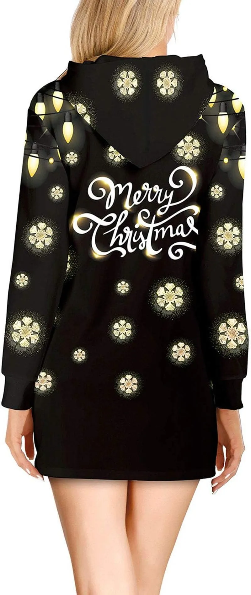 Women'S Reindeer Bodycon Hoodie Dress Christmas Printed Tunic Dress 2XL